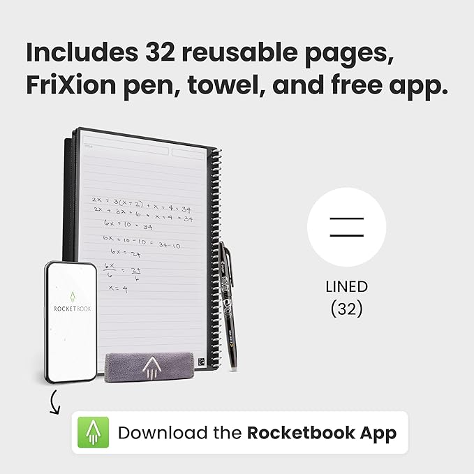 Rocketbook New Core Reusable Spiral Notebook, Letter Size 8.5x11, Pink - Lined Pages, App-Connected, Erasable, Durable Cover, Ideal for School, Work, and Creative Projects (Pack of 1)