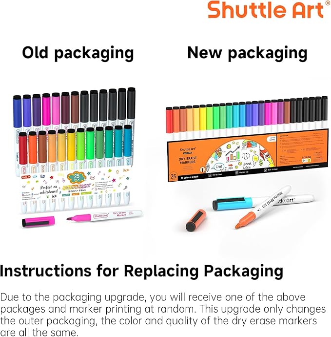 Shuttle Art Dry Erase Markers, 25 Pack 20 Colors Whiteboard Markers,Bundled with 5 Extra Black, Fine Tip Markers for Kids,Perfect for Writing on Dry-Erase Surfaces,School Office Supplies