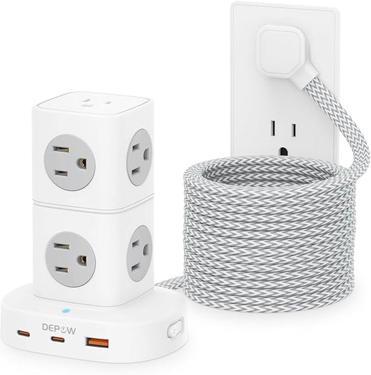 Power Strip Tower, 10 FT Extension Cord with 9 Outlets 3 USB (2 USB C), Surge Protector Tower, Multiple Outlets Power Strip Tower, Ideal for Dorms, Home Office, Travel, Hotels