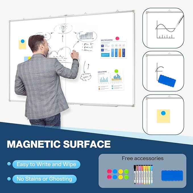 WALGLASS Large White Board Dry Erase Board, 60" x 36" Double-Sided Foldable Dry Erase Board for Wall, Magnetic Whiteboard for Office, Home, School, Kitchen