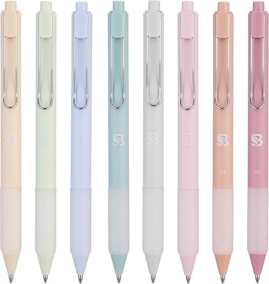 BLIEVE - Pastel Colored Gel Pens With Cool Matte Finish, Aesthetic and Cute Pens With Smooth Writing For Journaling And Bible Note Taking No Bleed Through, Cute School Supplies 8 Pack