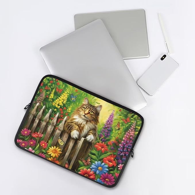 Cats Flower Printed Laptop Briefcase for Women Men, Waterproof 10 Inch Laptop Bag Messenger Bag Lightweight Laptop Case for Office Business Traveling Daily Use, Gift for Father