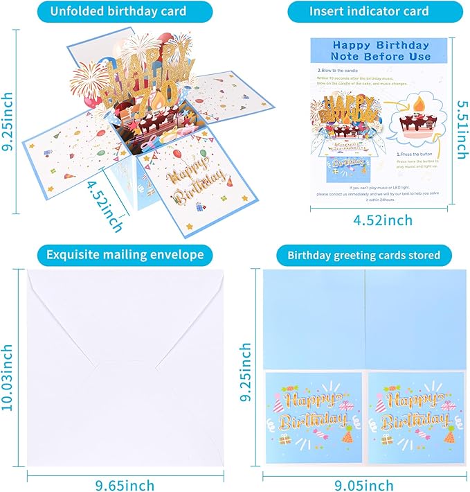 Tnvee 70TH Birthday Cards with Lights & Music & Candle, 3D Large Pop Up Happy Birthday Cards for Women Man Greeting Cards Decorations for 70 Years Old Mom Dad Grandparents