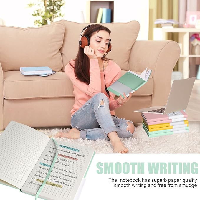 Lined Journal Notebook, 10Pack(Eggshell Green), 160 Pages, Medium 5.7 inches x 8 inches - 100 gsm Thick Paper, Hardcover