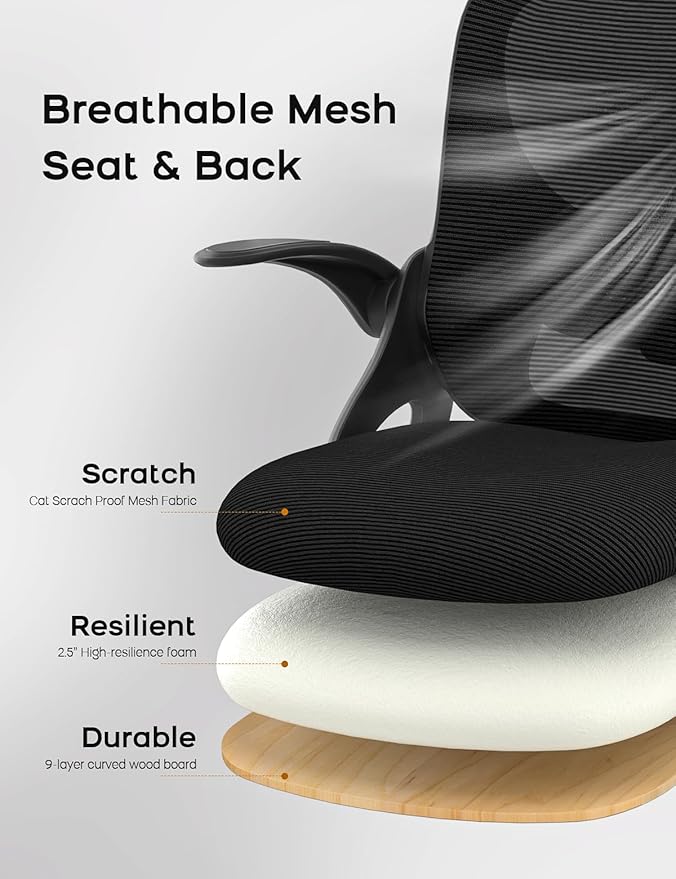 Drafting Chair Tall Office Chair with Flip-up Armrests Ergonomic Computer Standing Desk Chair with Comfy Lumbar Support and Adjustable Footrest Ring for Bar Height Desk(Black-Black)