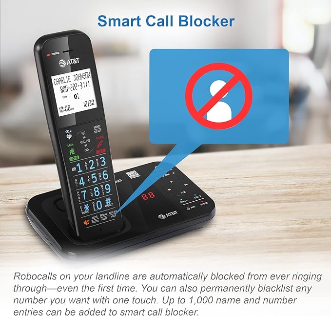 AT&T GL2113-31 Cordless Phone with Smart Call Blocker, Bluetooth Connect to Cell, Answering Machine, Full-Duplex Speakerphone