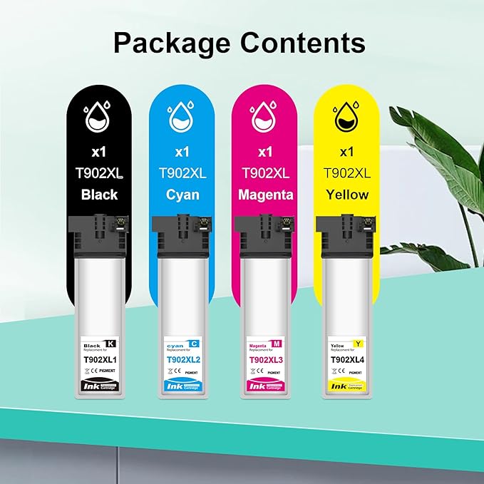 Remanufactured T902XL Ink Cartridge T902XL120 T902XL220 T902XL320 T902XL420 Ink Pack Compatible with Workforce WF-C5210 WF-C5290 WF-C5710 WF-C5790 (Black/Magenta/Cyan/Yellow, 4-Pack)