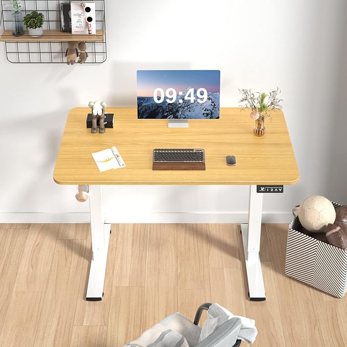 Furmax Electric Height Adjustable Standing Desk Large 40 x 24 Inches Sit Stand up Desk Home Office Computer Desk Memory Preset with T-Shaped Metal Bracket, Wood