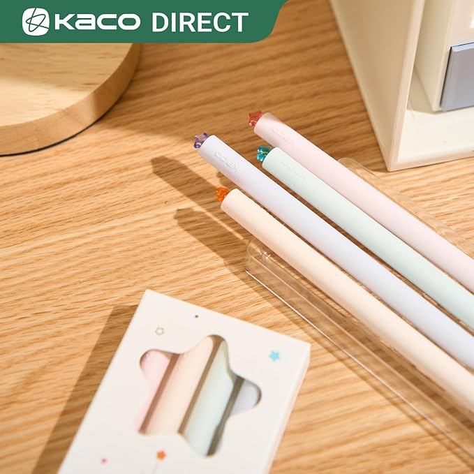 Kaco FIRST Gel Pens Cute Stationery Black Ink, 0.7 mm Medium Point, Aesthetic Cute Star Pens for Journaling (8 Pcs Bright Colors)