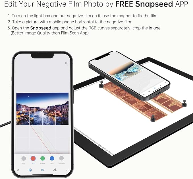 JHFart Magnetic Slide Viewer Light Box 5600K 12”x8” Ultra-Thin Adjustable Brightness Backlight for Slides and Film Negative Scanning