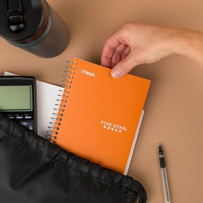 Five Star Spiral Notebook, 1 Subject, College Ruled Paper, 7" x 4-3/8", Personal Size, 80 Sheets, Orange (450048CD1-ECM)