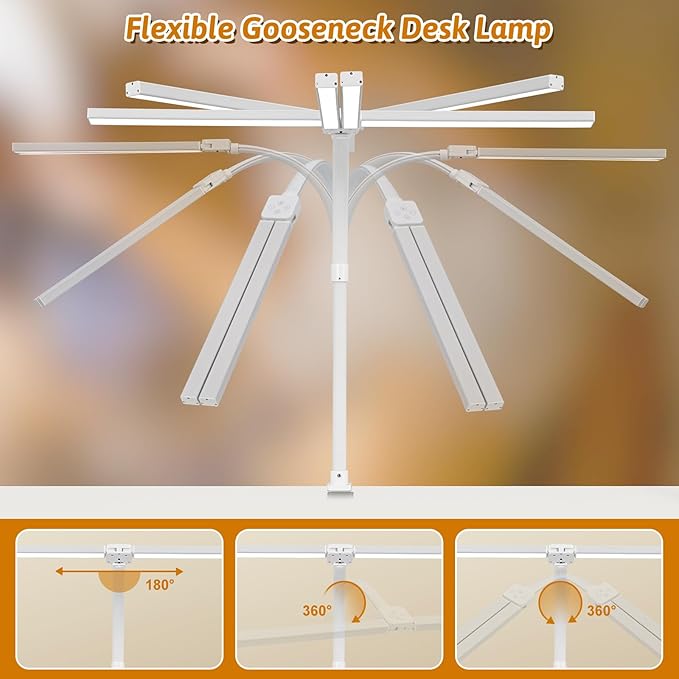 Double Head LED Desk Lamp with Anti-Glare Cover Tall Desk Lamps for Home Office 24W Brightest Computer Desk Light Office Lamp for Workbench Drafting Architect Study Reading with Clamp and Base