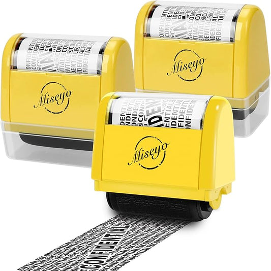 Miseyo Wide Roller Stamp Identity Theft Stamp 1.5 Inch Perfect for Privacy Protection - 3Pack Set (Yellow)