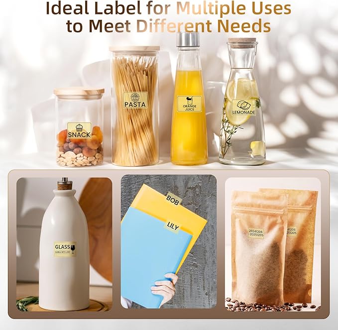 Phomemo Transparent Thermal Labels for M110/M120/M220/M150/M250/M221 Label Maker, Self-Adhesive Thermal Label 1.57"x1.18"(40x30mm),230 Labels/Roll, for Barcode,Address, Name, Golden