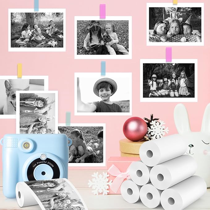 12 Rolls Kids Camera Instant Print Refill Paper Set, Phetium HD Printing Thermal Paper for Most Kids Instant Camera Photo Print (White-12 Rolls)