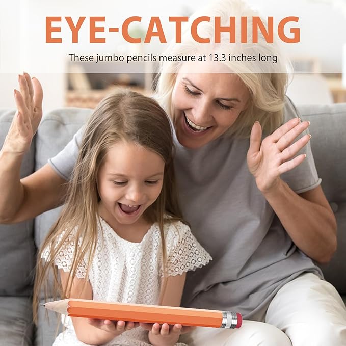 3 Pack Wooden Jumbo Pencils 13.3'' Funny Giant Pencil For Party Favors Novelty Large Pencil For School Home Office Prop Supplies Blue Yellow Orange