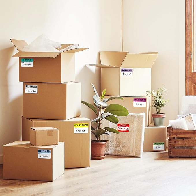 600 Count Home Moving Labels, 3 x 2 Large Labels for 3-4 Bedroom House with Writable Notes Areas, 17 Color Coded Moving Labels for Boxes + Fragile Moving Stickers + Heavy and Blank Labels