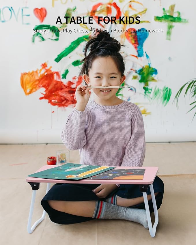 Ruxury Foldable Lap Desk Laptop Stand Bed Desk Table Tray, Breakfast Serving Tray, Portable & Lightweight Mini Table, Lap Tablet Desk for Sofa Couch Floor - Pink