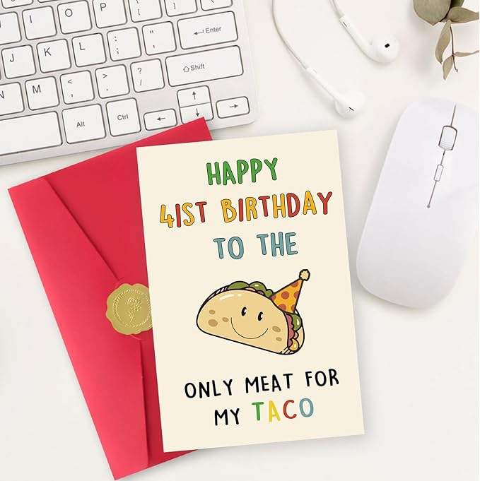 Funny 41st Birthday Card Gifts for Men, Happy 41st Birthday Decorations for Husband Him, Taco Gifts for 41 Years Old Bday Man, Cool 41 Mens Bday Ideas