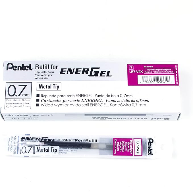 Pentel Refill Ink - For EnerGel Gel Pen, 0.7mm Metal Tip, Medium, Magenta Ink, 12 pack (LR7-V4)