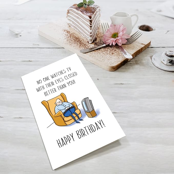 Supoeguk Funny Birthday Card for Men, Hilarious Birthday Card for Dad, Husband, Grandpa, Watches TV with Eyes Closed Card