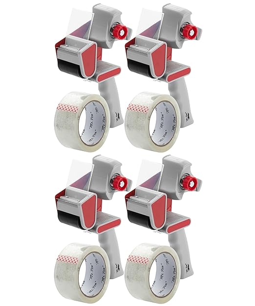 Mr. Pen- Packing Tape Dispenser Gun 2-Inch, 4 Pack with 4 Rolls Tape, Heavy Duty Packing Tape with Dispenser, Packaging Tape, Tape Gun, Clear Packing Tape, Tape Gun for Packing Boxes, Moving Tape