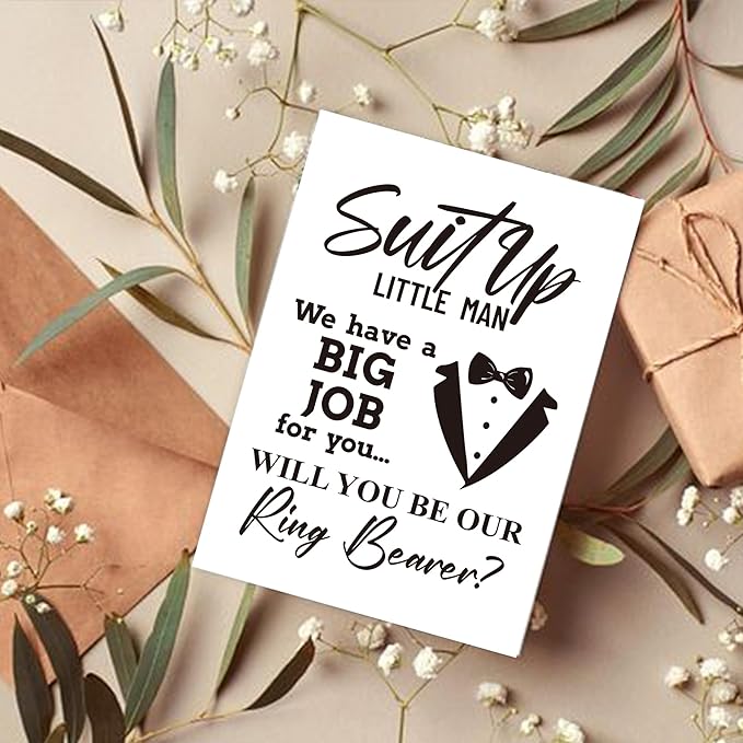 Set of 2 Ring Bearer Proposal Card, Will You Be Our Ring Bearer Card, Ring Bearer Request Card with Matching Envelopes.