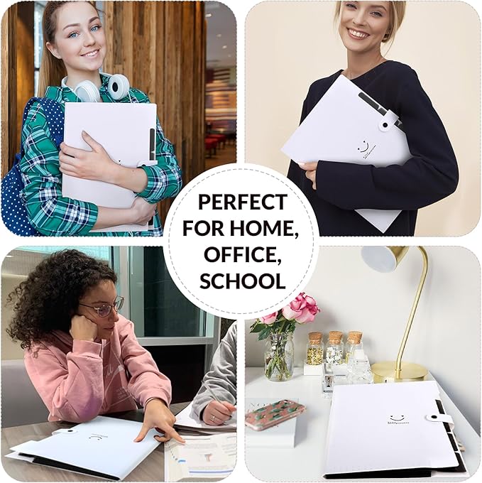 SKYDUE 5 Pocket Expanding File Folder, Letter Size Portable Accordion Folders for Documents for School Office, White