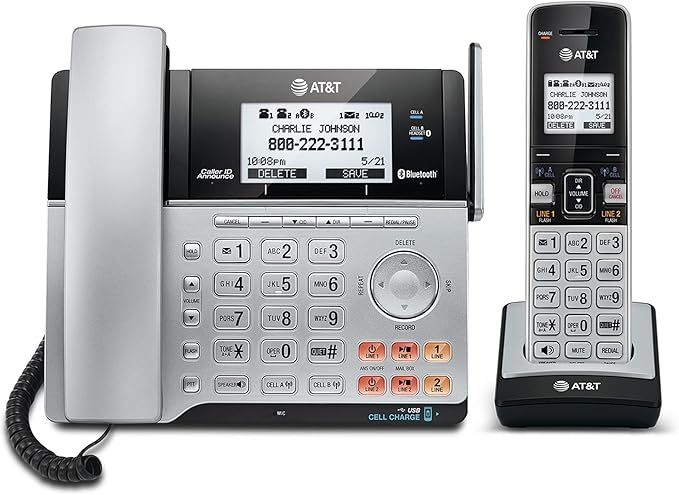 AT&T TL86103 2-Line Corded/Cordless for Small Business with Answering Machine, 2-Mailboxes, Connect-to-Cell, Caller ID Announcer, Intercom, Line-Power, Long Range & Expandable to 12 Handsets