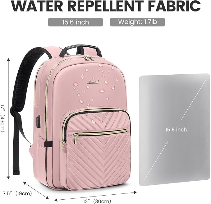 LOVEVOOK Laptop Backpack for Women 15.6 inch,Cute Womens Travel Purse,Professional Laptop Computer Bag,Waterproof Work Business College Teacher Bags Carry on Backpack with USB Port,Pink