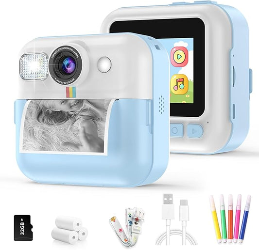 Kid Camera for Boys,Portable Toddler Blue Printing Camera Toy 1080P Video Cameras Children Instant Print Camera for Kids 3 Print Paper & 32G Card Christmas Birthday Gifts（Blue）