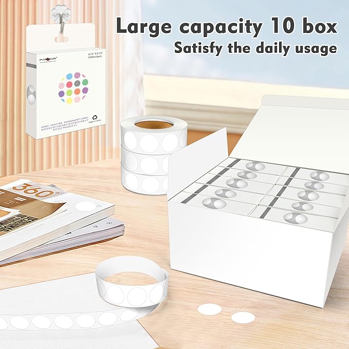 PARLAIM 3/4 Inch Roll Color Coding Labels,10000 per 10 Rolls Round Permanent Adhesive Color Coding Circle Dot Stickers for Office Home (White)