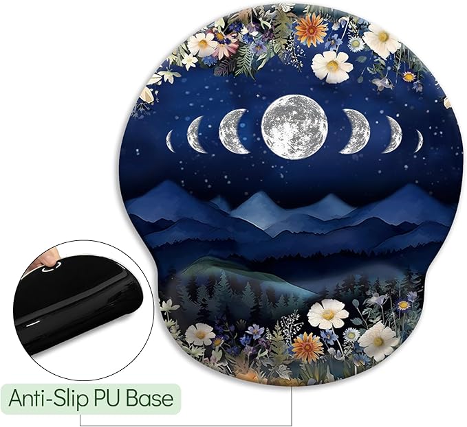 Ergonomic Mouse Pad with Wrist Rest, Moon Mountain Mouse Pad Gaming Mousepad with Non-Slip Pain Relief PU Base, Funny Wrist Support Mouse Pad, Cute Office Desk Accessories Decor Supplies