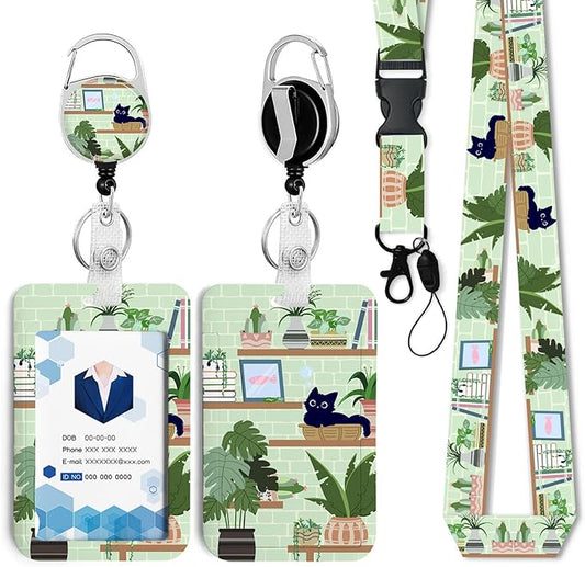 Cute Cat Hidden in The Flowers Badge Holder with Retractable Reel and Breakaway Lanyard，Badge Clips Retractable Heavy Duty Badge Reel，ID Holder with Breakaway Lanyard for School Nurse Office Teen ﻿…