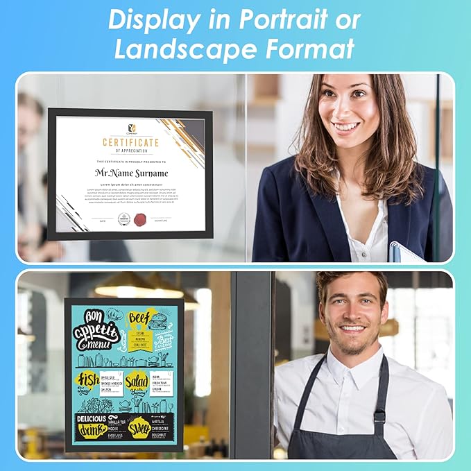 MaxGear Sign Holder 8.5 x 11 Wall Mount, Magnetic Clear Plastic Sign Holders, Self Adhesive Display Picture Frames, Display in Portrait or Landscape Format for Home, Office, Store(Black, 6 Pack)