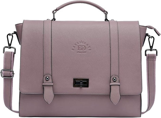 EaseGave Women's 17 Inch Laptop Briefcase, Vintage Purple Saffiano Eco-leather, Multi-Compartment, 3 lb Weight Capacity