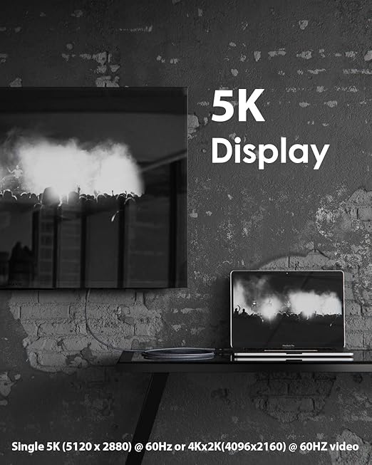 [6.6Ft] Thunderbolt 3 Cable with 40Gbps Data Sync/100W Charging Supports Single 5K@60hz or 2X 4K@60hz Monitor, External SSD, eGpu, MacBook Pro