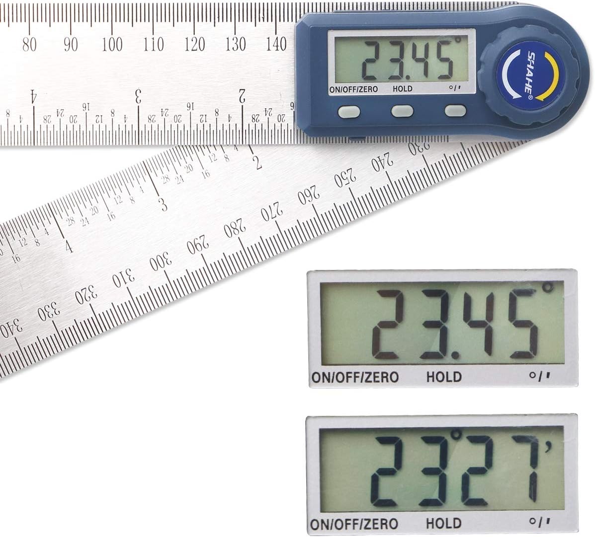 Digital Angle Finder,2 in 1 Digital Protractor, 7 inch / 200mm Stainless Steel Digital Angle Ruler with Zeroing and Locking Function