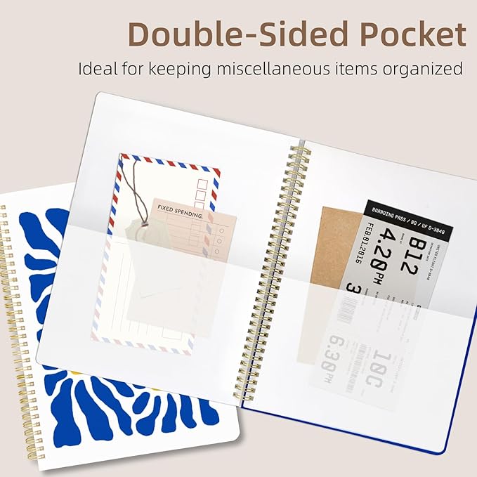 Cute Spiral Notebook journal A4 Aesthetic Pretty Design for Women Girls Kawaii with Pocket, 8.5 x 11 inch, Lined, Blue Flower