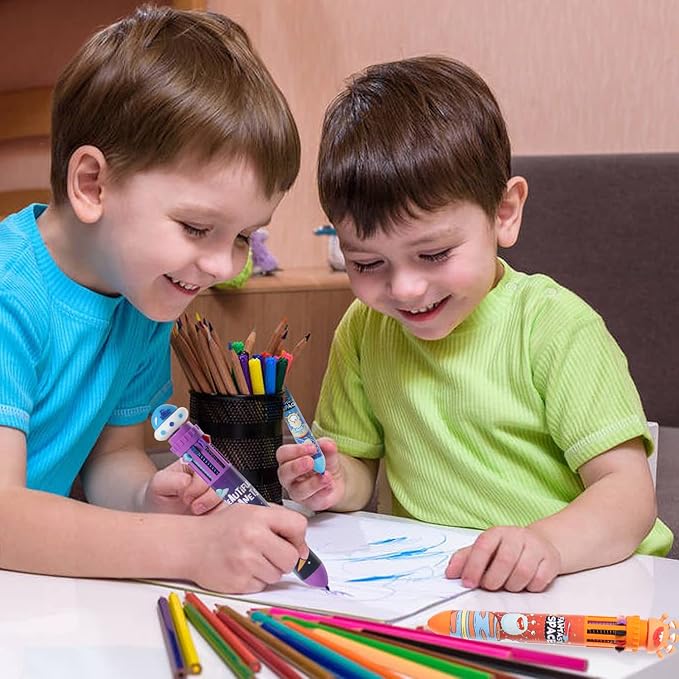 Multicolor Ballpoint Pen 0.7 mm, 10-in-1 Colored Pens Fine Point Retractable Cartoon Space Ballpoint Pens for Office School Supplies Students Kids Gifts, 6 Pack