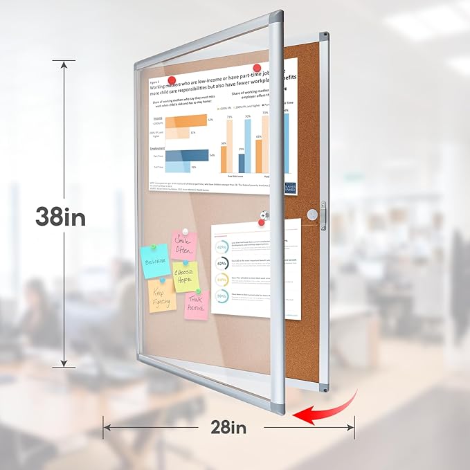 Outdoor Enclosed Cork Bulletin Board Tamper-Proof Dispaly Case, Aluminium Frame, Weatherproof Cork Noticeboard, Enclosed Cork Board for School, Office, Restaurant, Hospital etc（38 * 28inches）