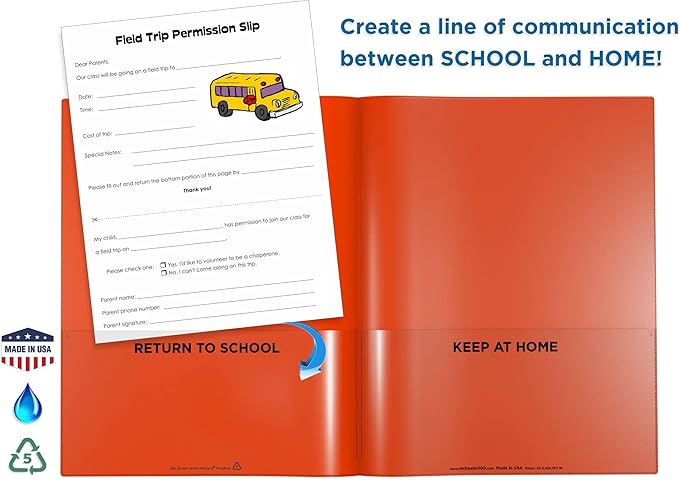 Nicky's Folders® English Communicator, Parent-Teacher Folder, Patented Tear-Resistant, Flexible Plastic, 2 Inside Pockets, 2 Exterior Sleeves, Letter Size Paper, Single Color (24 Pack) (Metallic Blue)