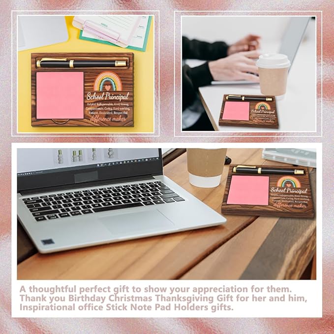 School Principal Sticky Note Holder, Thank You School Principal Gifts, School Principal Appreciation Gifts, School Principal Office Decor Self-Stick Note Pad Holders YB369
