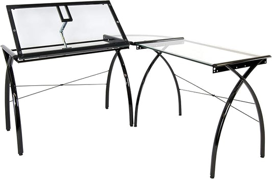 SD STUDIO DESIGNS Futura LS WorkCenter with Tilt Top Adjustable Drafting Table Craft Table Drawing Desk Hobby Table Writing Desk Studio Desk, Black / Clear Glass.