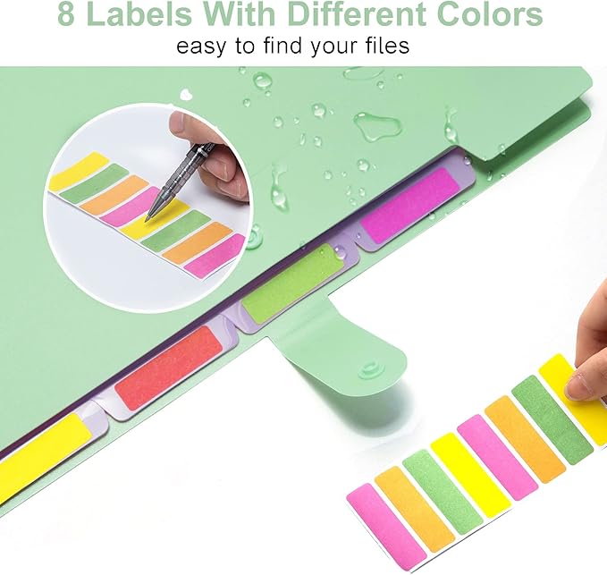 Forvencer Accordion File Organizer, Letter Size, 5 Pocket Expanding File Folder, Cute File Folder with Labels, Portable File Organizer for School Office Supplies, Folders for Documents, Green