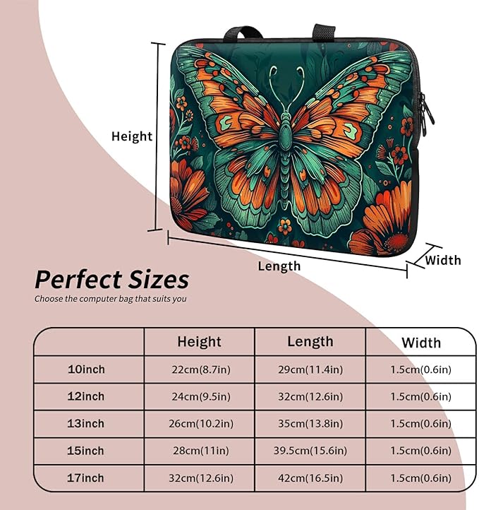 Universal Laptop Sleeve Tablet Case 12 inch, Art Moth Slim Carrying Case Durable Handbag Travel Laptop Bag for Surface Pro 9 8 7/Laptop Go 2 3, MacBook Air 11/12