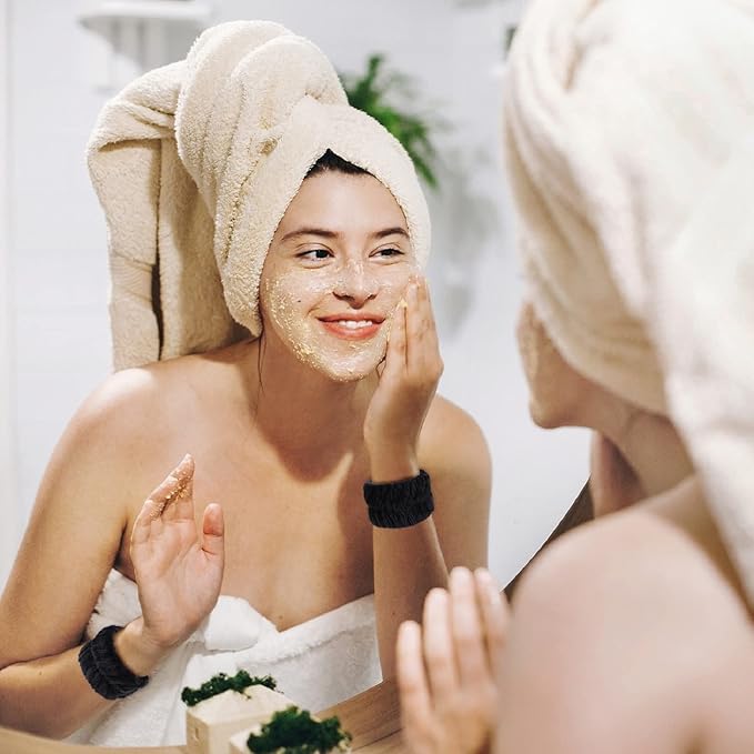 Chuangdi 4 Pairs Wrist Bands for Washing Face Wrist Spa Microfiber Wash Towel Band Scrunchies Absorbent Wristbands Sweatband for Women Prevent Liquid from Spilling