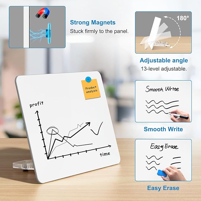 Magnetic Whiteboard for Home Office,Dry Erase Board with Stand, 13.7"x10.2", 3 Markers, 4 Magnets and 1 Eraser, Drawing Board for Kids, Office, School, Classroom,Classroom, School, Office Use