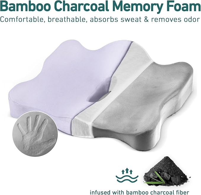 Seat Cushions for Office Chairs - Pressure Relief Seat Cushion with a Storage Bag - Car Seat Cushions for Pressure Relief, Tailbone Pain, Sciatica & Back Pain Relief (Light Purple)