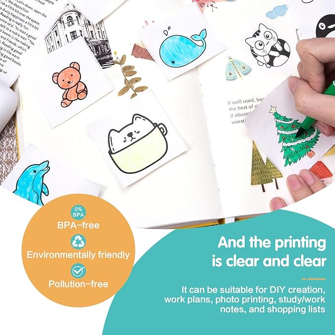 6 Rolls Mini Printer Sticker Thermal Paper Compatible M02/T02, White Self-adhesive paper 53x28mm, Mini Photo Printer Sticker to Print Photo, Note, Journal, Memo